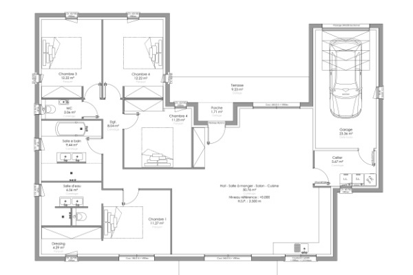 Plan architectural avec cuisine - Cuisines Sanchez