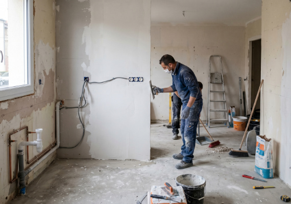 Réalisation des travaux, préparation de la pièce - Cuisines Sanchez